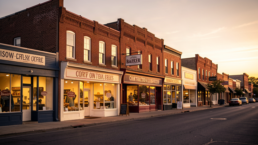 Independent businesses along a welcoming small-town main street